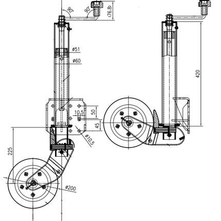Novio Roue jockey pliante automatique - 60 mm - 500 kg