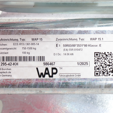 Peitz Peitz/WAP Frein à inertie pour remorque - capacité max : 1500 kg - y compris la console pour roue jockey