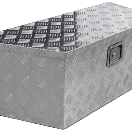 Remorqueshop Coffre de timon aluminium 900/660x350x300 mm – serrure encastrée – couvercle automatique – tôle antidérapante
