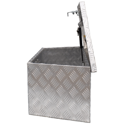 Remorqueshop Coffre de timon aluminium 900/660x350x300 mm – serrure encastrée – couvercle automatique – tôle antidérapante