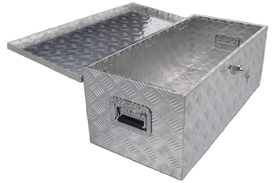 Remorqueshop Coffre de timon en tôle aluminium antidérapante 840x400x310 mm – avec fermeture papillon