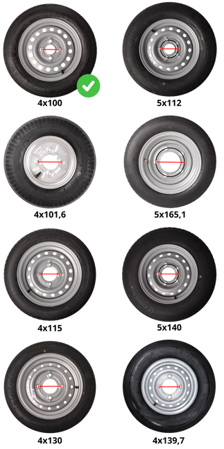 Remorqueshop Roue complète 155R13 pneu avec jante noir (cercle de trous 4x100) 500 kg diamètre du moyeu: 57 mm