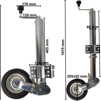 Remorqueshop Roue jockey 60 mm rond automatique pliante