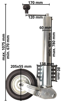 Remorqueshop Roue jockey 60 mm rond automatique pliante