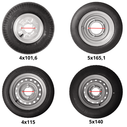Savero Roue complète pour remorque - 185/70R13C - profil tout-terrain - jante noire - entraxe : 5x112 - capacité de charge : 950 kg - diamètre de moyeu : 67 mm