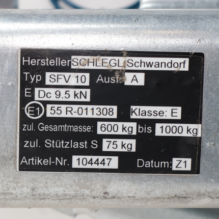 Schlegl Schlegl Frein à inertie pour remorque - SFV10 - capacité max : 1000 kg - connexion au timon en V