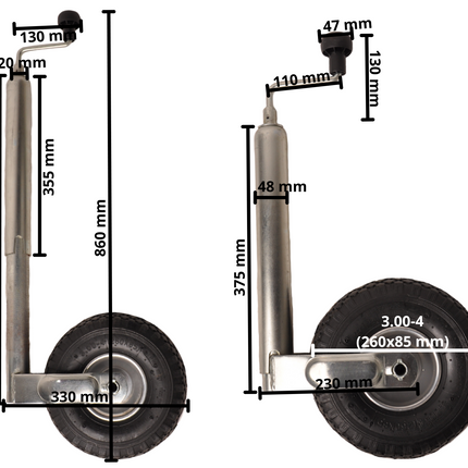Winterhoff Roue jockey Winterhoff avec pneu à air 48 mm –  jante en acier - Capacité de charge maximale : 150 kg