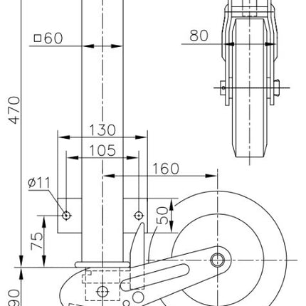 Winterhoff Roue jockey Winterhoff rabattables - 60 mm - capacité de charge : 250 kg - Qualité supérieure