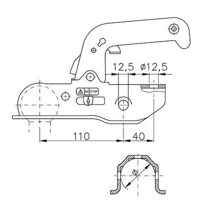 Winterhoff Winterhoff WW13N - rond 45 mm - 1500 kg - Boîtier d'attelage freinée